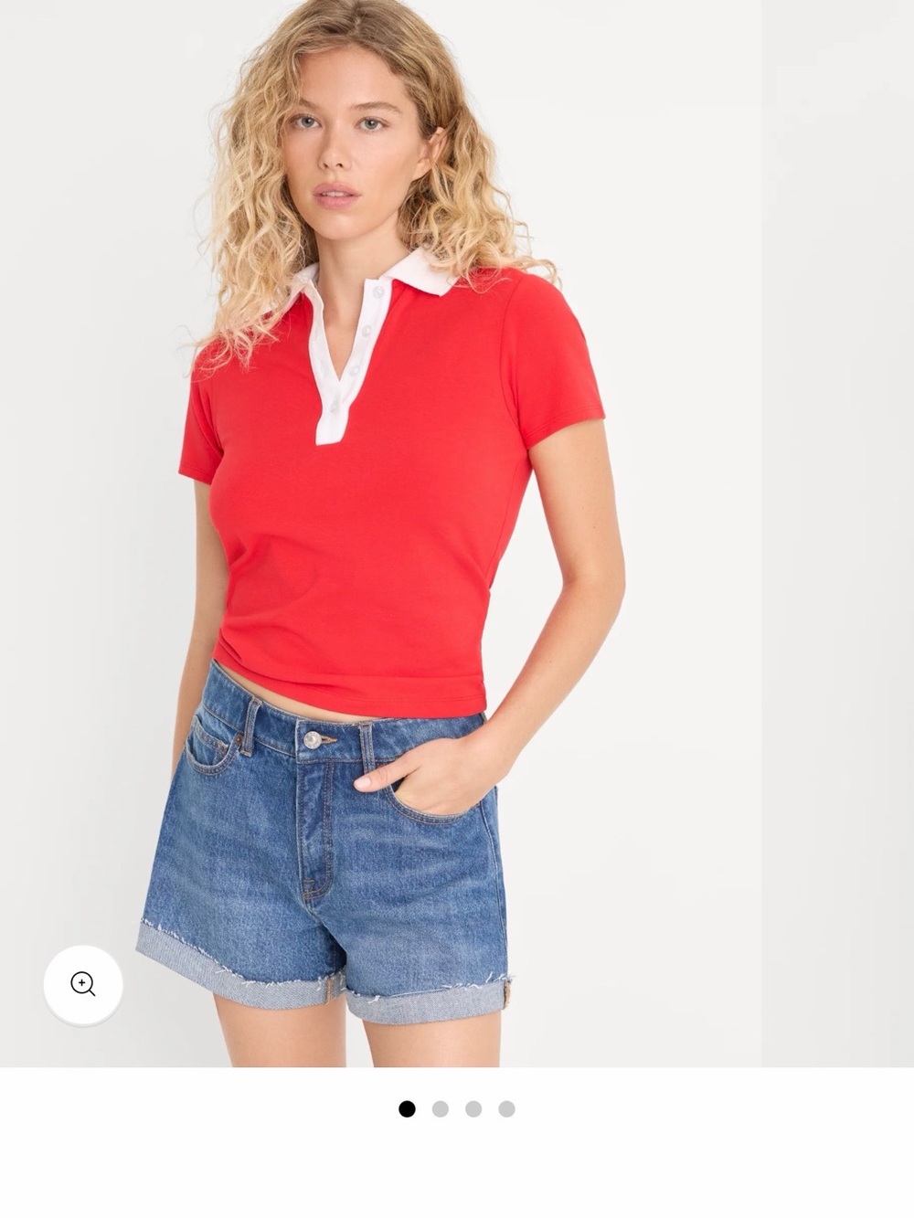 Good American The Easy Polo Red Polo Crop Top with White Collar New with tags! S